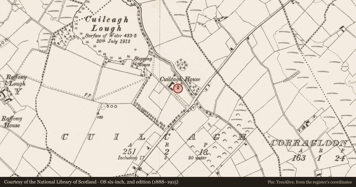 Ordnance Survey six-inch map, 2nd edition (1888–1915) covering the location of House - 18th/19th century, Cuilcagh, County Cavan, with a pin at the register's coordinates