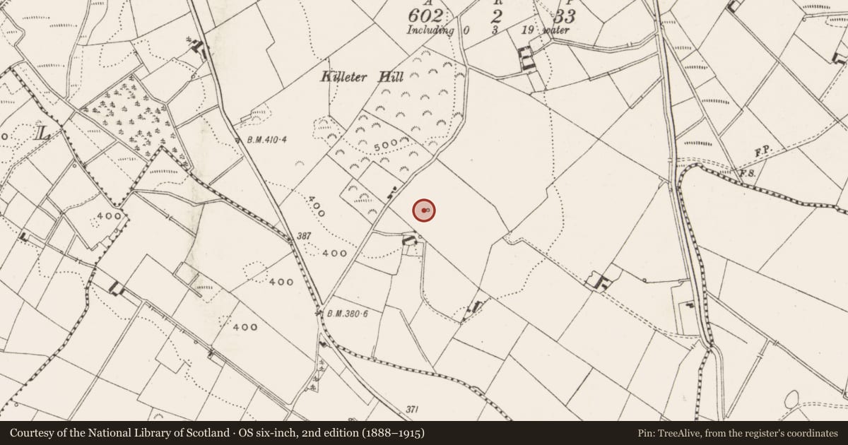 Ordnance Survey six-inch map, 2nd edition (1888–1915) covering the location of Ritual site - holy well, Killeter, County Cavan, with a pin at the register's coordinates