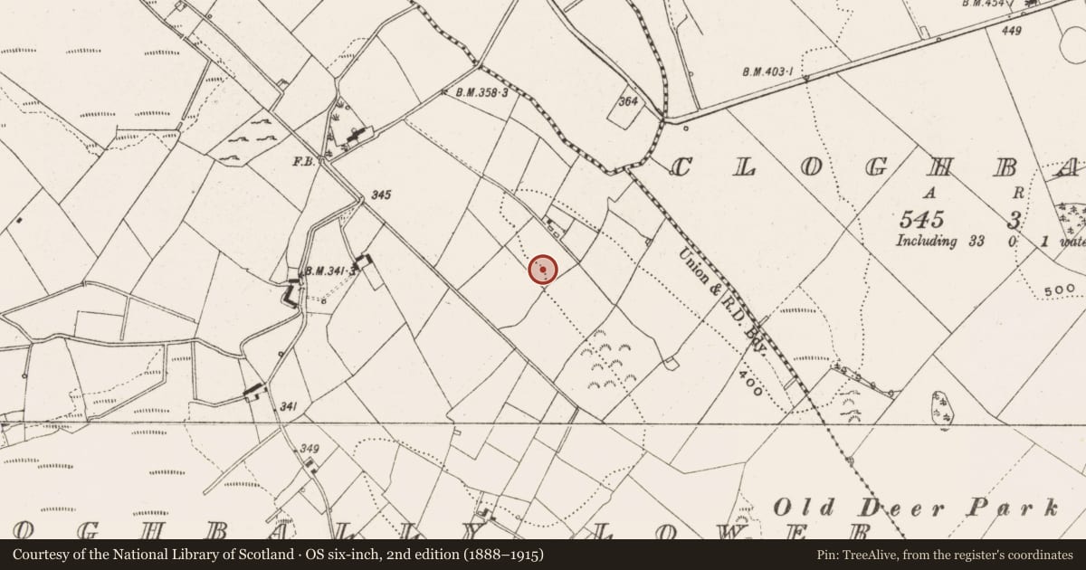 Ordnance Survey six-inch map, 2nd edition (1888–1915) covering the location of Fulacht fia, Cloghbally Lower, County Cavan, with a pin at the register's coordinates