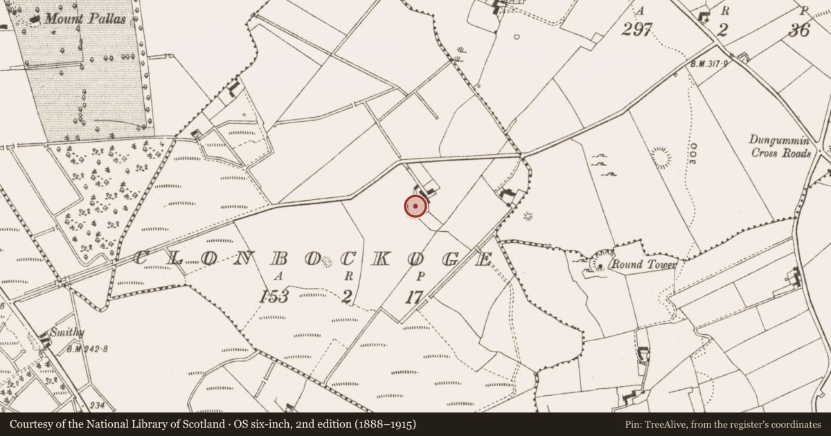Ordnance Survey six-inch map, 2nd edition (1888–1915) covering the location of Ringfort - rath, Clonbockoge, County Cavan, with a pin at the register's coordinates
