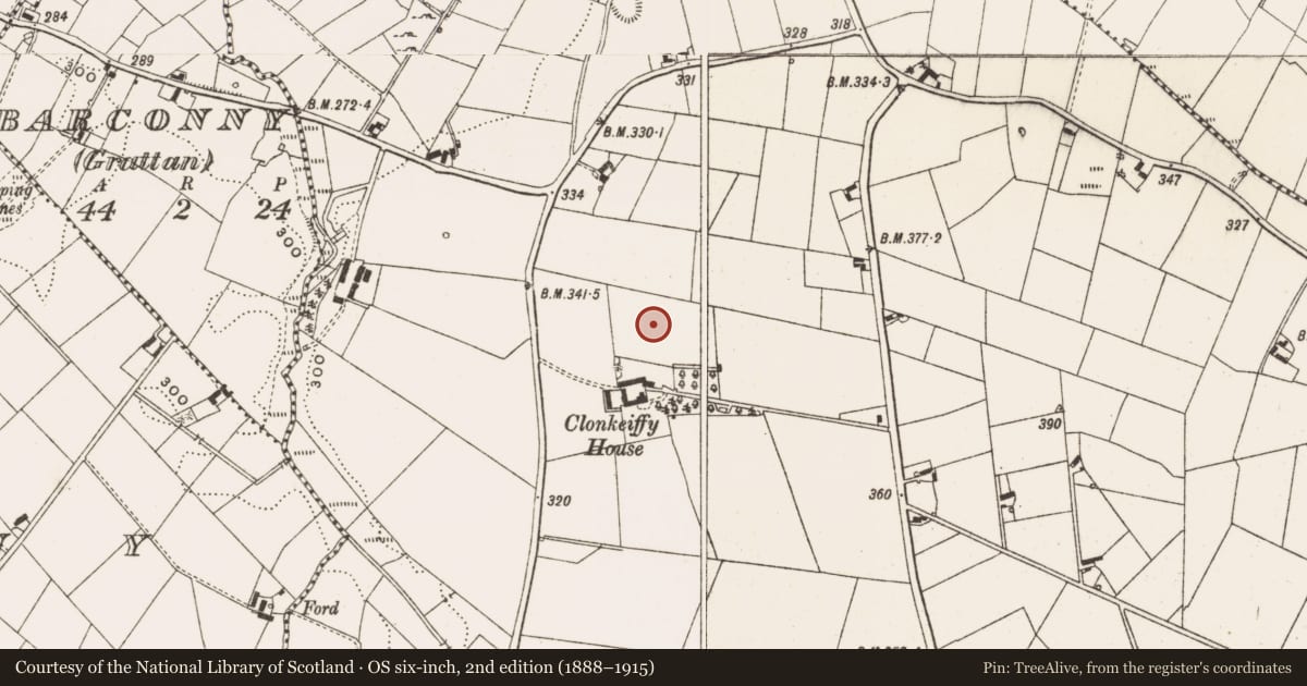 Ordnance Survey six-inch map, 2nd edition (1888–1915) covering the location of Standing stone, Clonkeiffy, County Cavan, with a pin at the register's coordinates