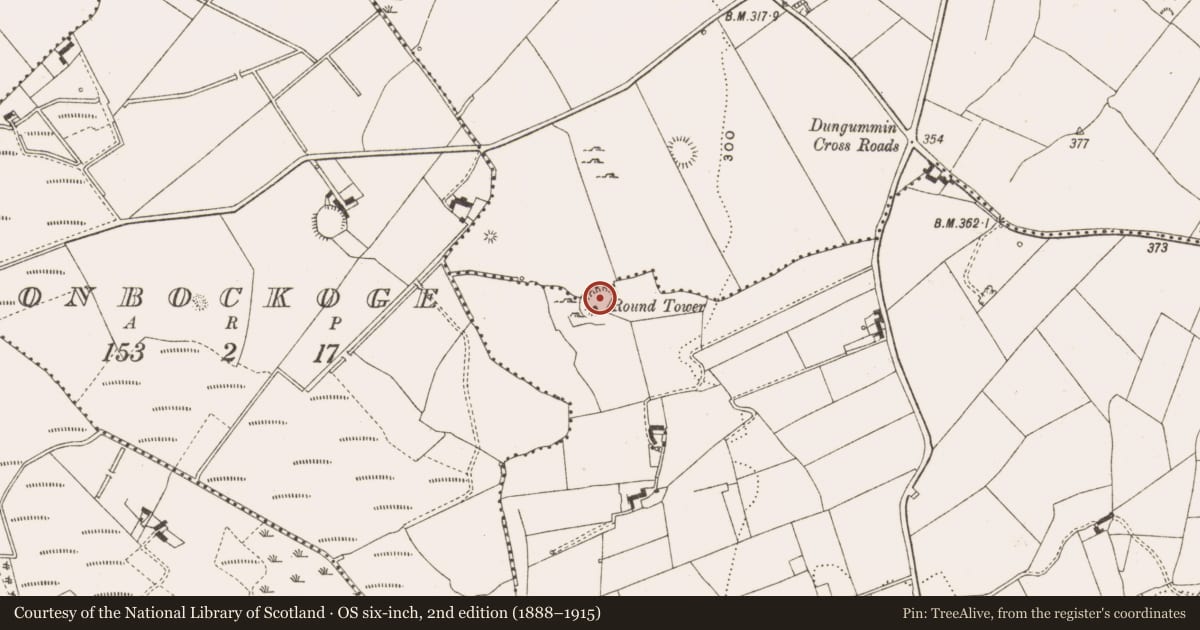 Ordnance Survey six-inch map, 2nd edition (1888–1915) covering the location of Castle - ringwork, Dungummin Upper, County Cavan, with a pin at the register's coordinates