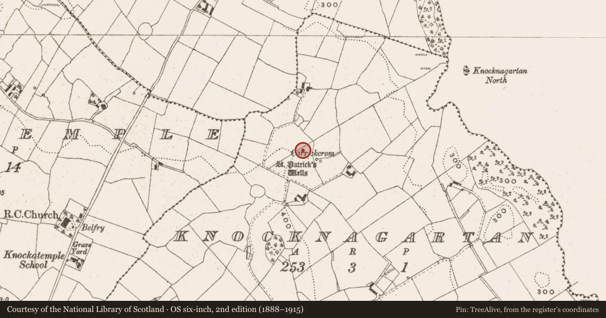 Ordnance Survey six-inch map, 2nd edition (1888–1915) covering the location of Mass-rock, Knocknagartan, County Cavan, with a pin at the register's coordinates