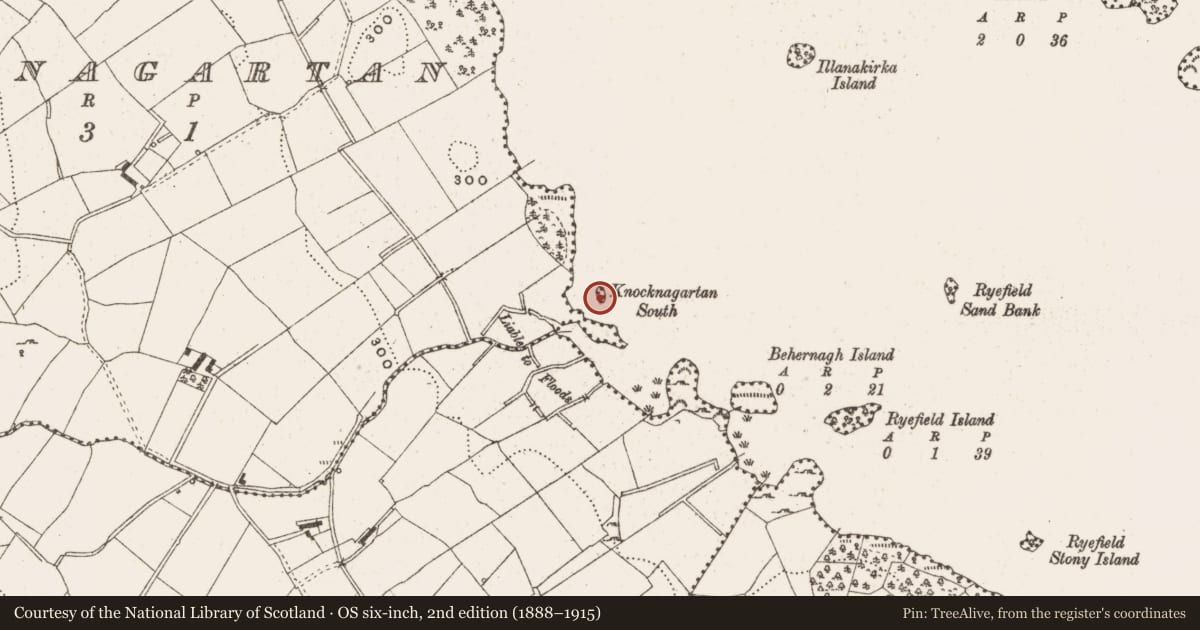 Ordnance Survey six-inch map, 2nd edition (1888–1915) covering the location of Crannog, Knocknagartan, County Cavan, with a pin at the register's coordinates