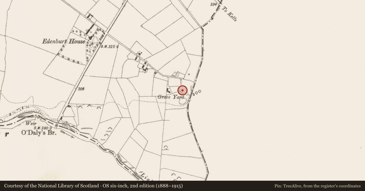 Ordnance Survey six-inch map, 2nd edition (1888–1915) covering the location of Church, Edenburt, County Cavan, with a pin at the register's coordinates