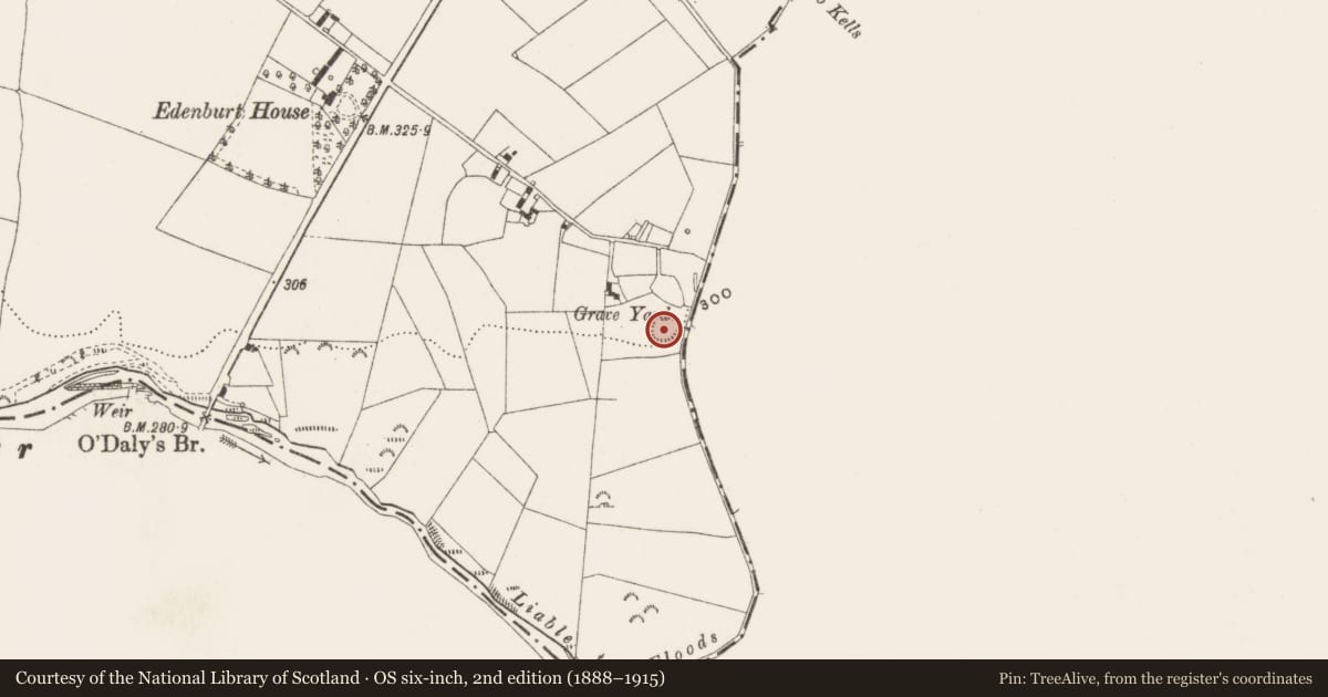Ordnance Survey six-inch map, 2nd edition (1888–1915) covering the location of Ringfort - rath, Edenburt, County Cavan, with a pin at the register's coordinates