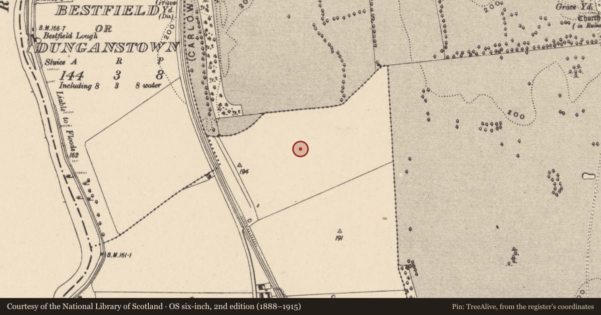 Ordnance Survey six-inch map, 2nd edition (1888–1915) covering the location of Enclosure, Strawhall, County Carlow, with a pin at the register's coordinates