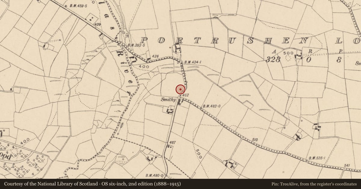 Ordnance Survey six-inch map, 2nd edition (1888–1915) covering the location of Chapel, Portrushen Upper, County Carlow, with a pin at the register's coordinates
