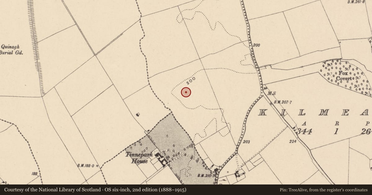 Ordnance Survey six-inch map, 2nd edition (1888–1915) covering the location of Enclosure, Ballinacarrig, County Carlow, with a pin at the register's coordinates