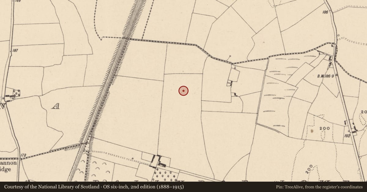 Ordnance Survey six-inch map, 2nd edition (1888–1915) covering the location of Enclosure, Ballybar Lower, County Carlow, with a pin at the register's coordinates