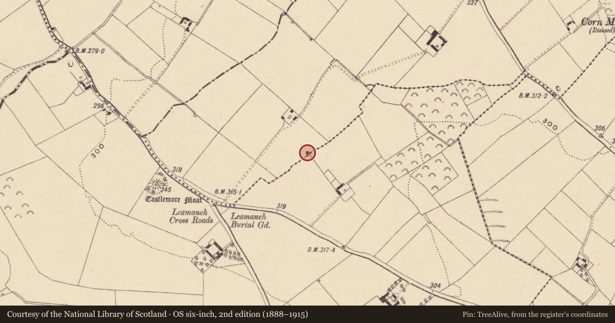 Ordnance Survey six-inch map, 2nd edition (1888–1915) covering the location of Barrow - mound barrow, Cannonsquarter, County Carlow, with a pin at the register's coordinates