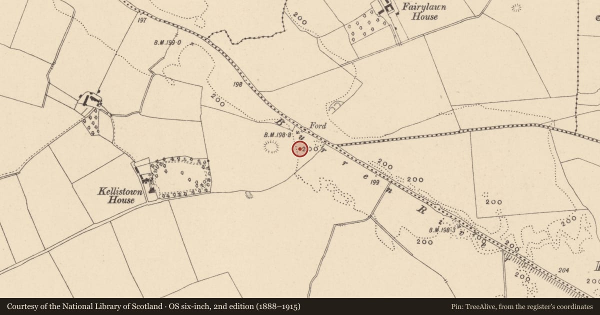 Ordnance Survey six-inch map, 2nd edition (1888–1915) covering the location of Mound, Kellistown East, County Carlow, with a pin at the register's coordinates
