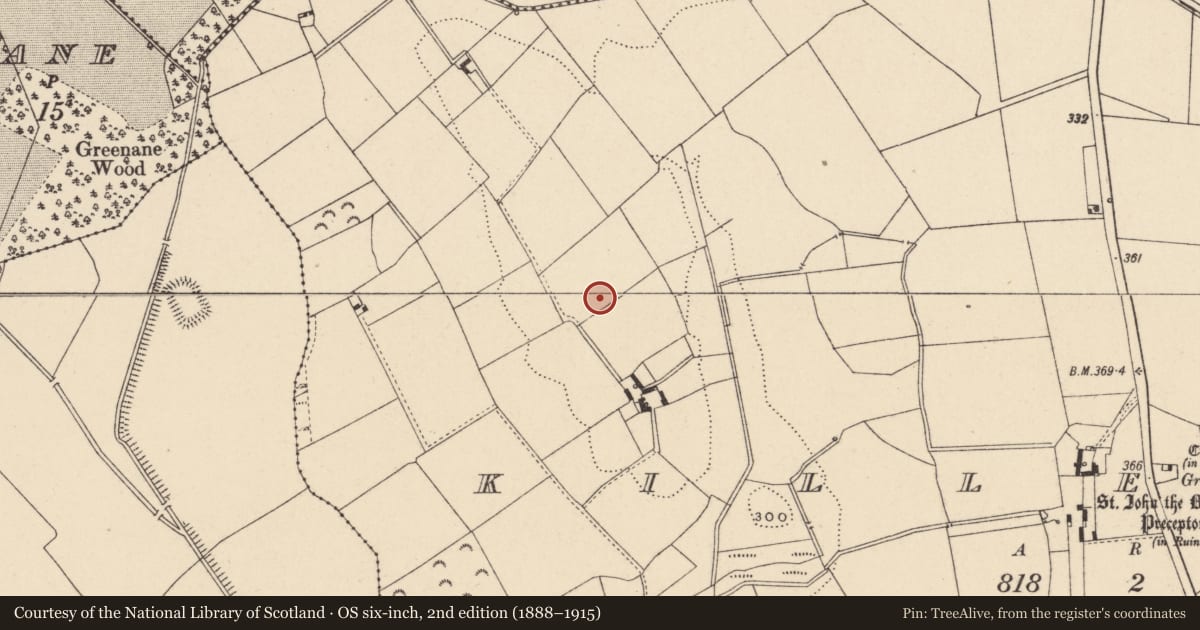 Ordnance Survey six-inch map, 2nd edition (1888–1915) covering the location of Enclosure, Killerrig, County Carlow, with a pin at the register's coordinates
