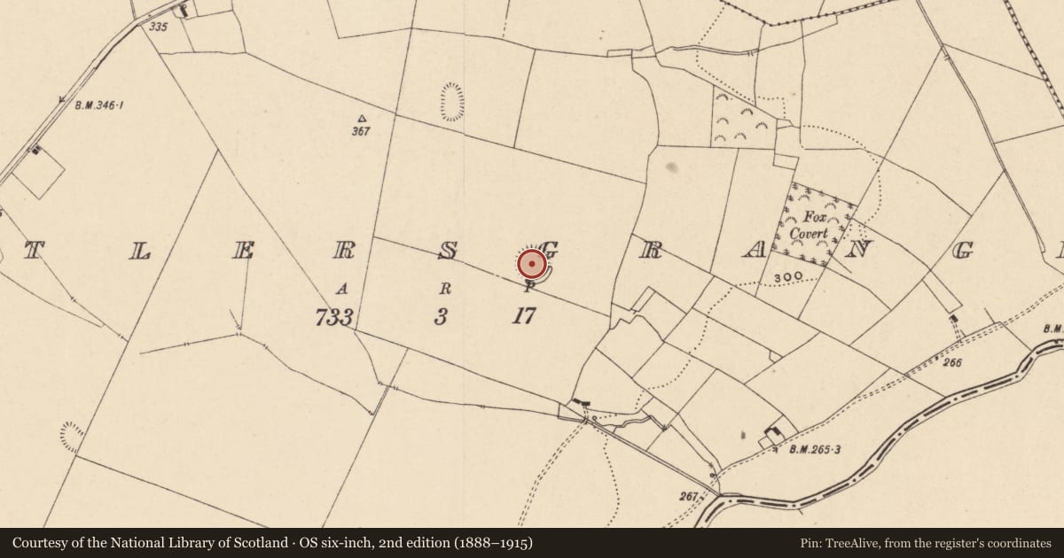 Ordnance Survey six-inch map, 2nd edition (1888–1915) covering the location of Ringfort - rath, Butlersgrange, County Carlow, with a pin at the register's coordinates