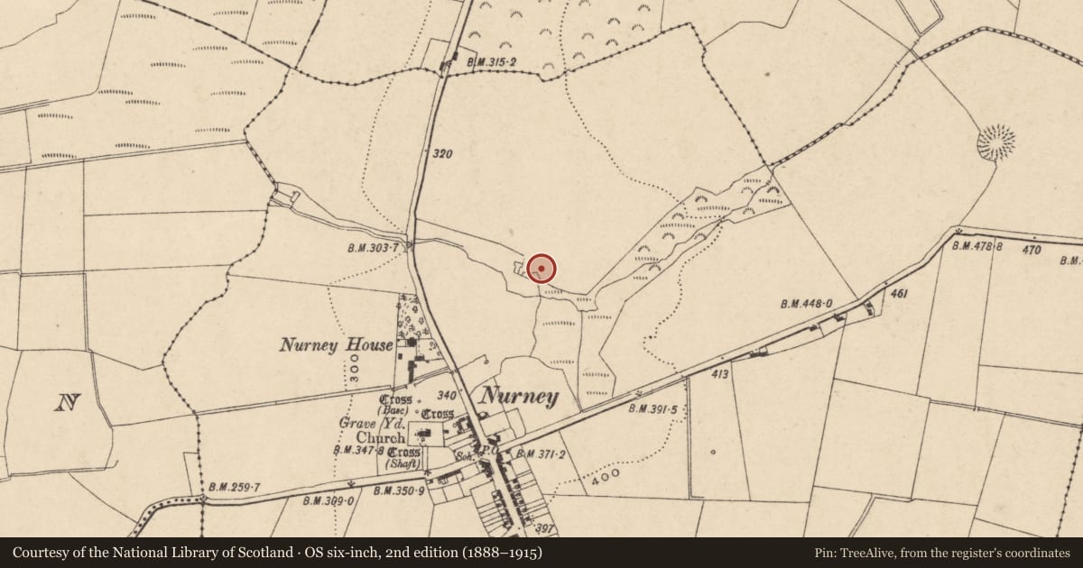 Ordnance Survey six-inch map, 2nd edition (1888–1915) covering the location of Enclosure, Nurney, County Carlow, with a pin at the register's coordinates