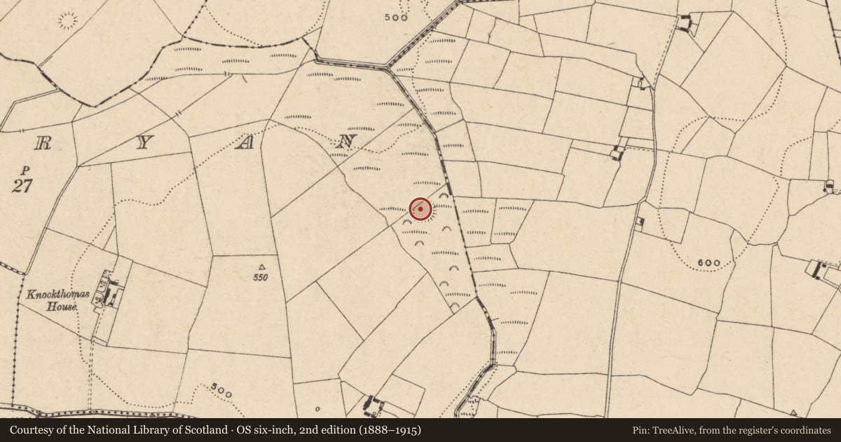 Ordnance Survey six-inch map, 2nd edition (1888–1915) covering the location of Ringfort - rath, Ballyryan, County Carlow, with a pin at the register's coordinates