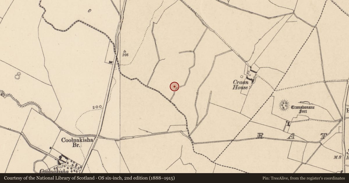 Ordnance Survey six-inch map, 2nd edition (1888–1915) covering the location of Enclosure, Cranavonane, County Carlow, with a pin at the register's coordinates