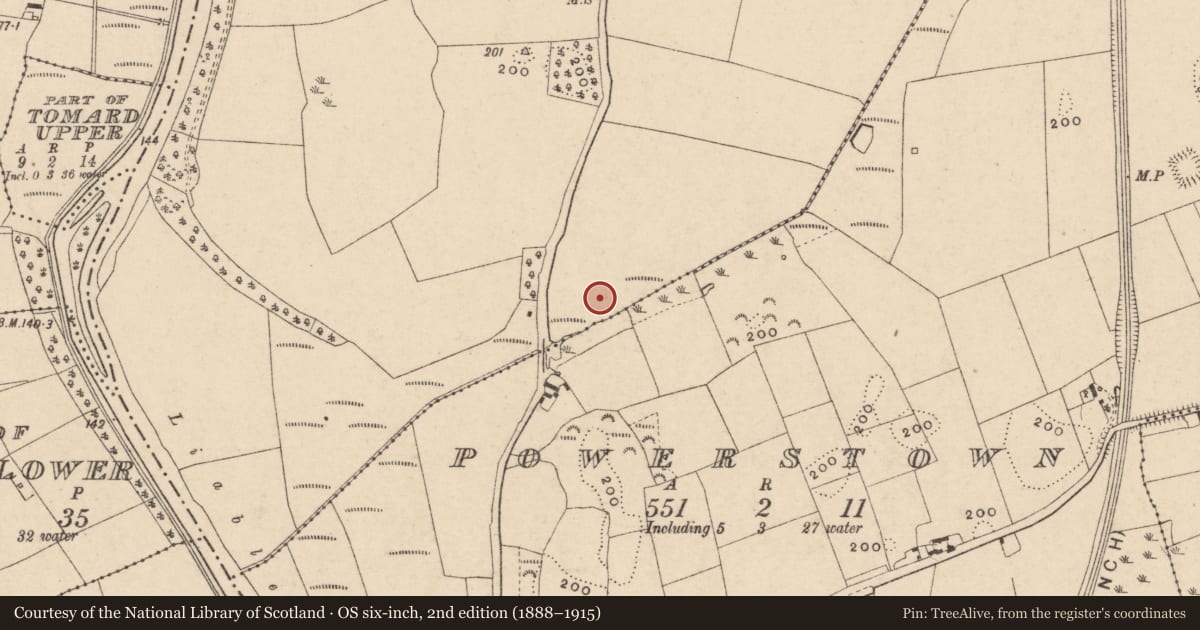 Ordnance Survey six-inch map, 2nd edition (1888–1915) covering the location of Fulacht fia, Cloghristick, County Carlow, with a pin at the register's coordinates