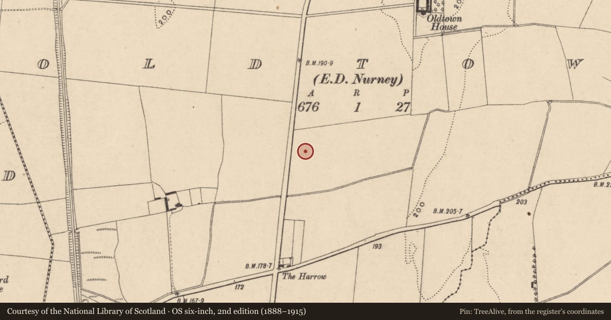 Ordnance Survey six-inch map, 2nd edition (1888–1915) covering the location of Enclosure, Oldtown, County Carlow, with a pin at the register's coordinates