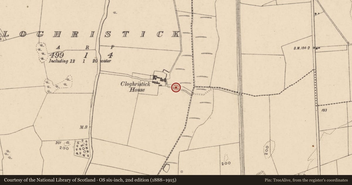 Ordnance Survey six-inch map, 2nd edition (1888–1915) covering the location of Water mill - unclassified, Cloghristick, County Carlow, with a pin at the register's coordinates
