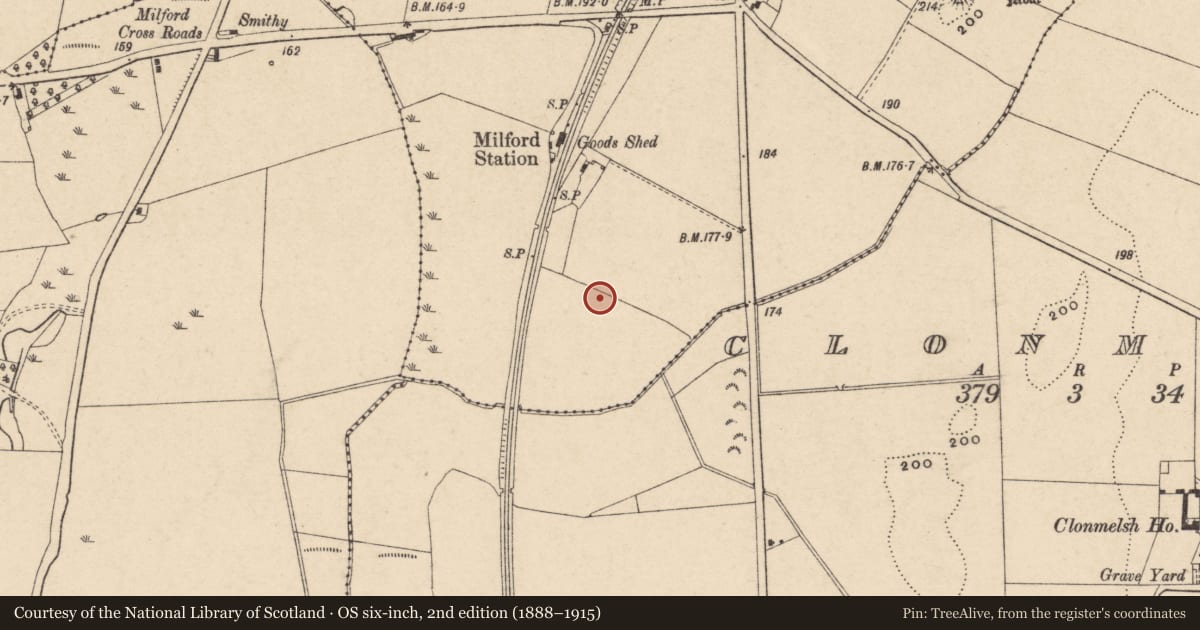 Ordnance Survey six-inch map, 2nd edition (1888–1915) covering the location of Habitation site, Ballybannon, County Carlow, with a pin at the register's coordinates
