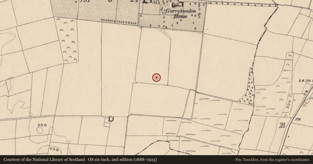 Ordnance Survey six-inch map, 2nd edition (1888–1915) covering the location of Enclosure, Garryhundon, County Carlow, with a pin at the register's coordinates