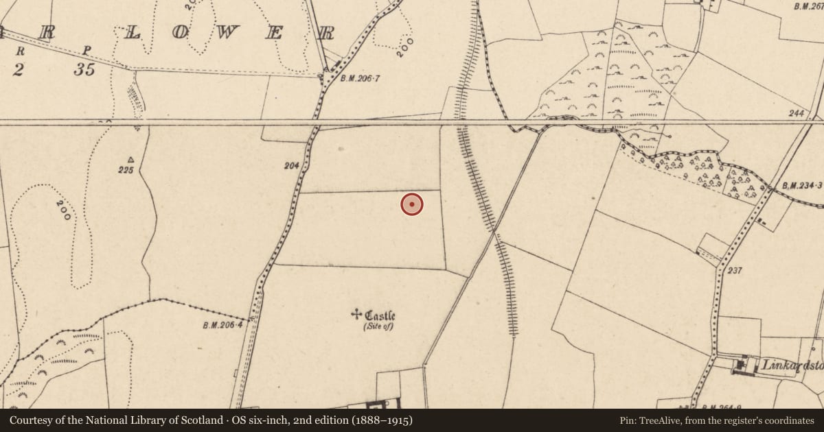 Ordnance Survey six-inch map, 2nd edition (1888–1915) covering the location of Cremation pit, Ballybar Upper, County Carlow, with a pin at the register's coordinates