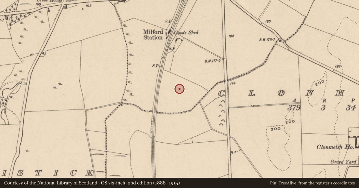 Ordnance Survey six-inch map, 2nd edition (1888–1915) covering the location of Ring-ditch, Ballybannon, County Carlow, with a pin at the register's coordinates