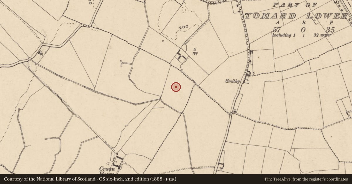 Ordnance Survey six-inch map, 2nd edition (1888–1915) covering the location of Kiln - corn-drying, Cranavonane, County Carlow, with a pin at the register's coordinates