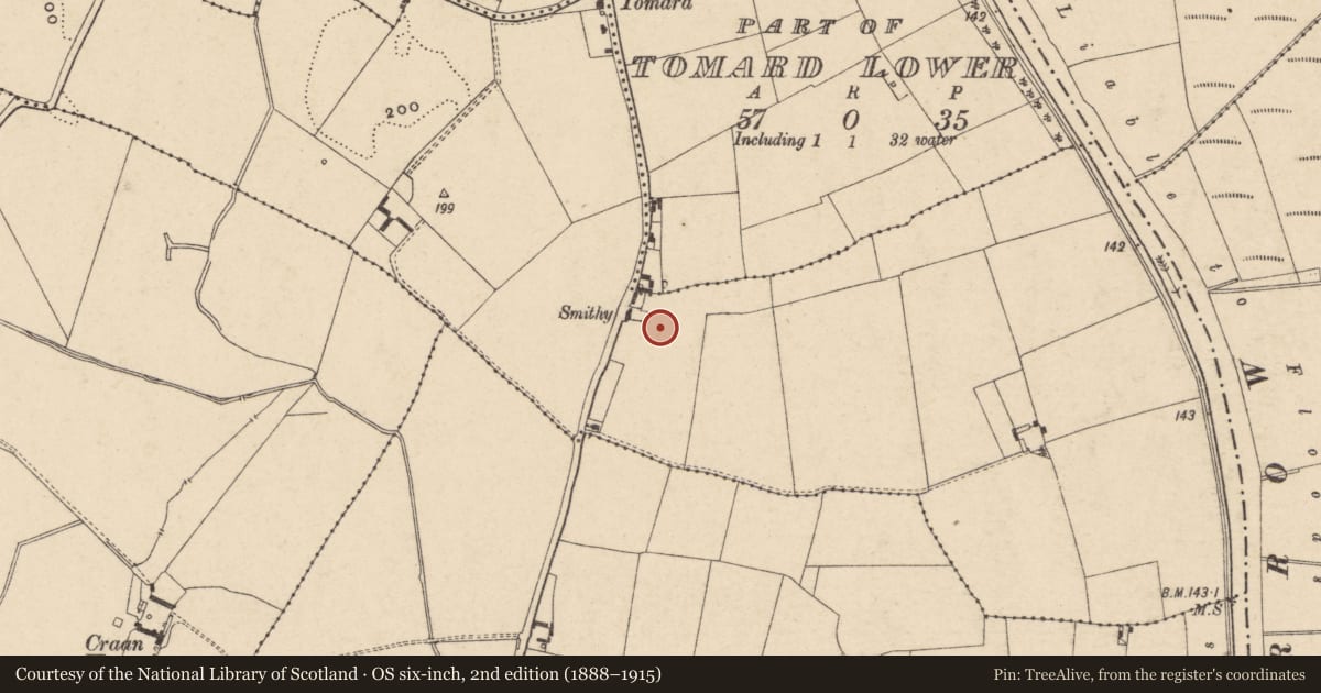 Ordnance Survey six-inch map, 2nd edition (1888–1915) covering the location of Ring-ditch, Tomard Upper, County Carlow, with a pin at the register's coordinates