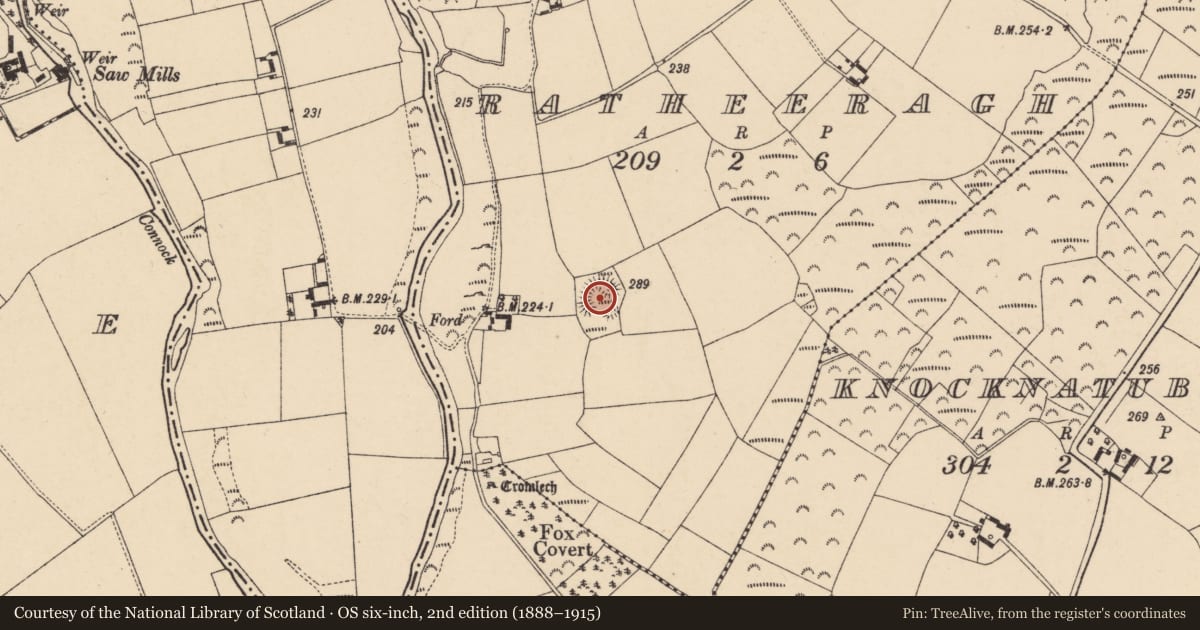 Ordnance Survey six-inch map, 2nd edition (1888–1915) covering the location of Ringfort - rath, Ratheeragh, County Carlow, with a pin at the register's coordinates