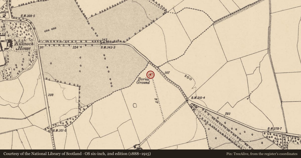 Ordnance Survey six-inch map, 2nd edition (1888–1915) covering the location of Church, Ballyveal, County Carlow, with a pin at the register's coordinates