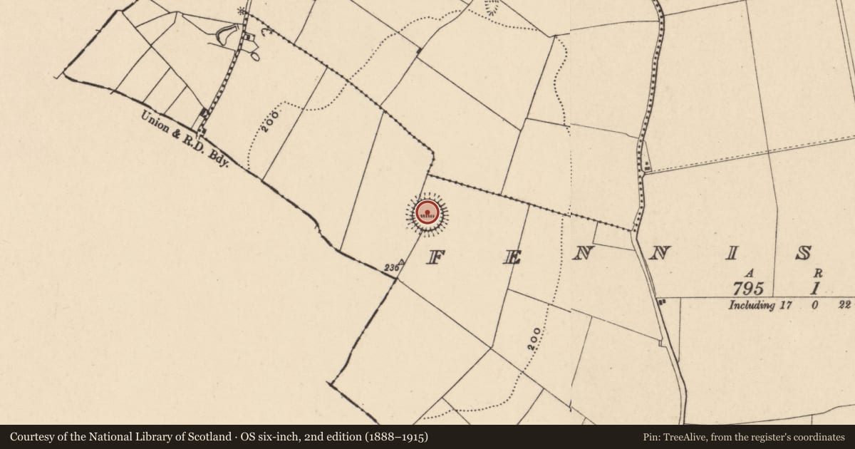 Ordnance Survey six-inch map, 2nd edition (1888–1915) covering the location of Ringfort - rath, Fenniscourt, County Carlow, with a pin at the register's coordinates