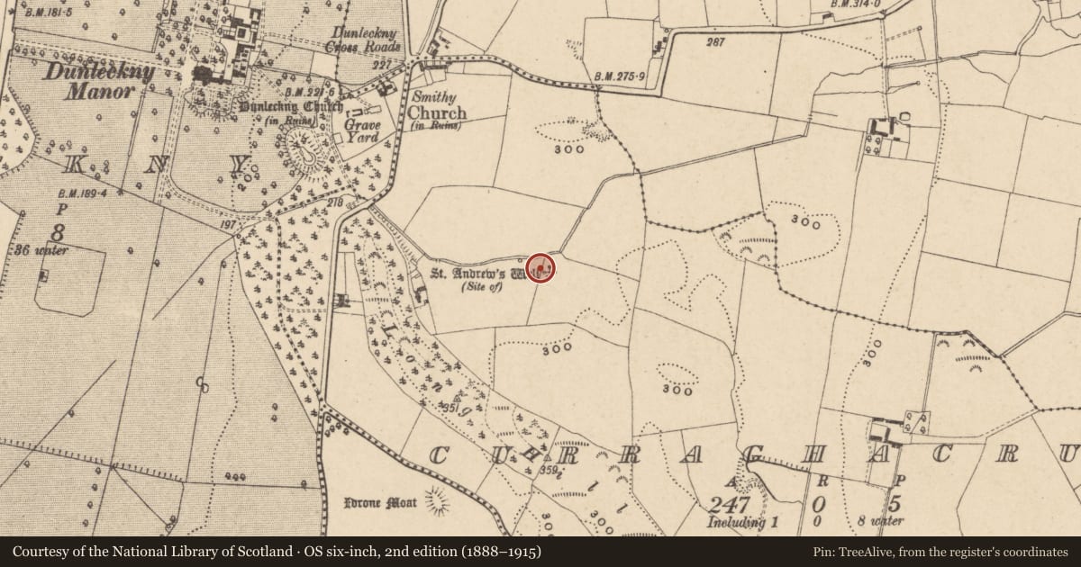 Ordnance Survey six-inch map, 2nd edition (1888–1915) covering the location of Ritual site - holy well, Curraghacruit, County Carlow, with a pin at the register's coordinates