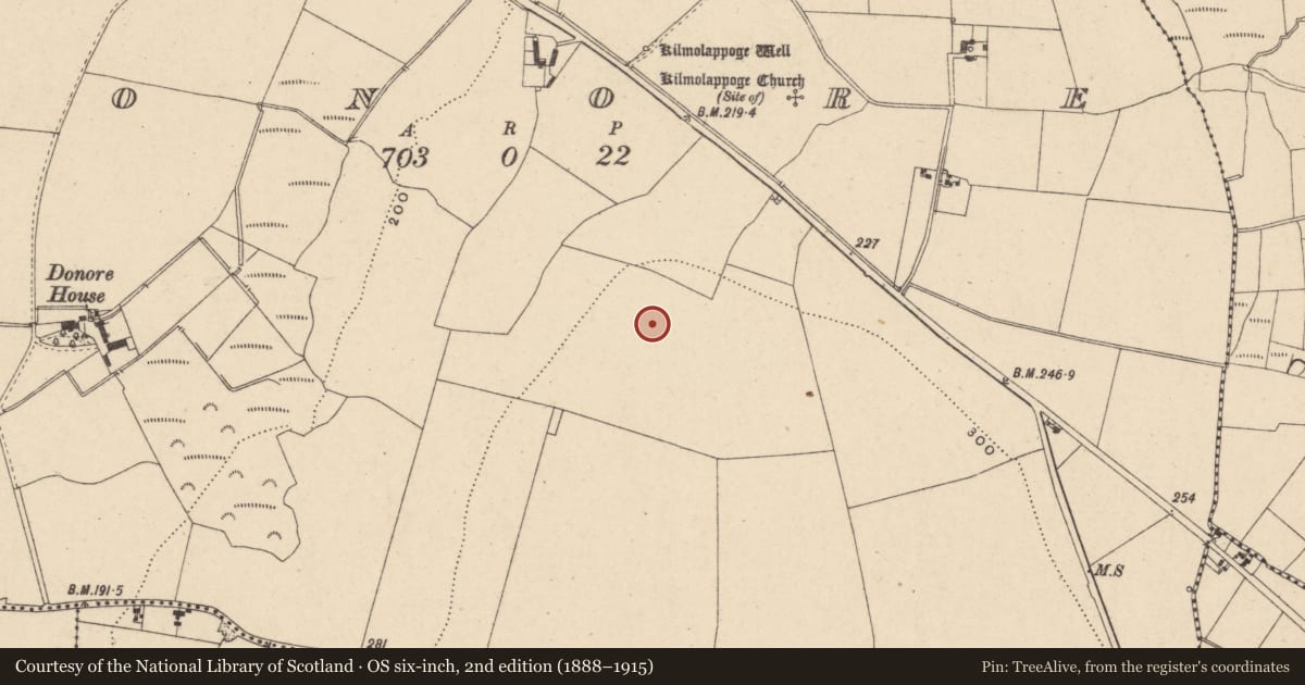 Ordnance Survey six-inch map, 2nd edition (1888–1915) covering the location of Enclosure, Donore, County Carlow, with a pin at the register's coordinates