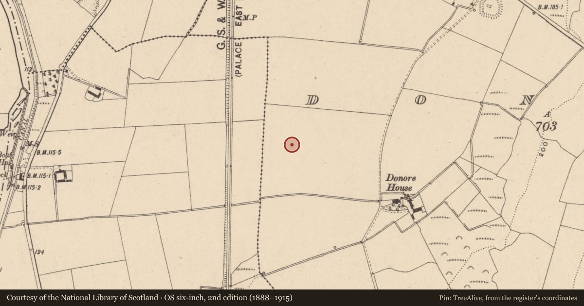 Ordnance Survey six-inch map, 2nd edition (1888–1915) covering the location of Enclosure, Donore, County Carlow, with a pin at the register's coordinates