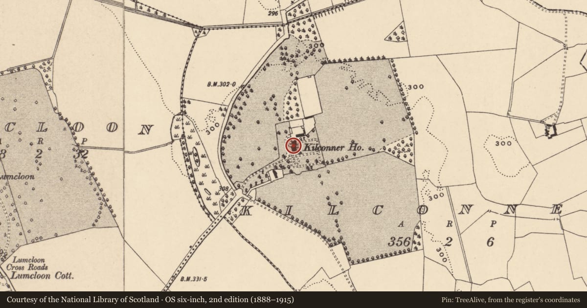 Ordnance Survey six-inch map, 2nd edition (1888–1915) covering the location of House - 17th century, Kilconner, County Carlow, with a pin at the register's coordinates