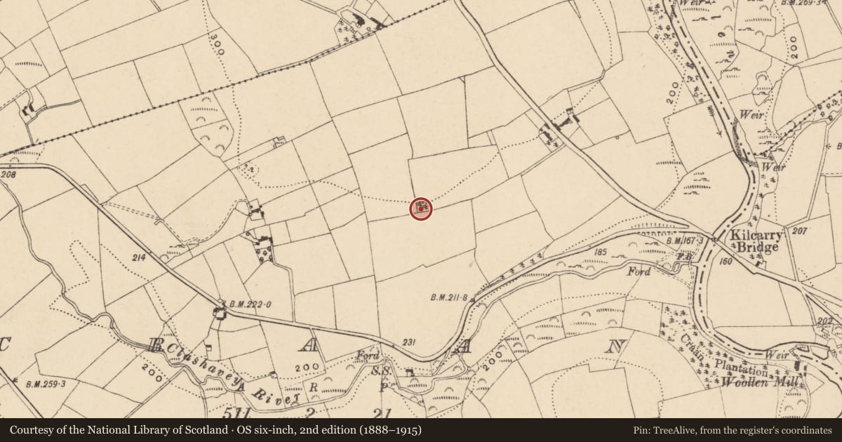 Ordnance Survey six-inch map, 2nd edition (1888–1915) covering the location of Earthwork, Craan, County Carlow, with a pin at the register's coordinates