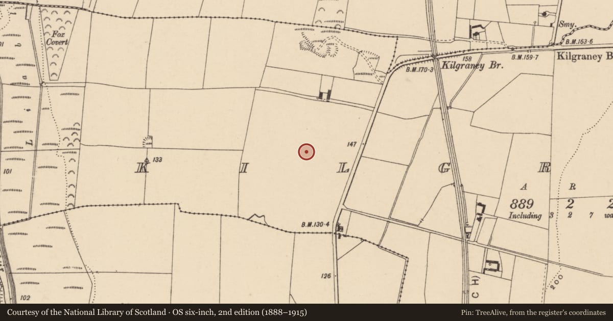 Ordnance Survey six-inch map, 2nd edition (1888–1915) covering the location of Enclosure, Kilgraney, County Carlow, with a pin at the register's coordinates