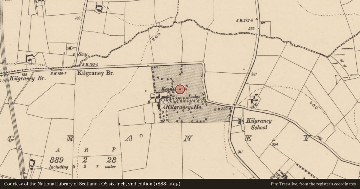 Ordnance Survey six-inch map, 2nd edition (1888–1915) covering the location of Burial ground, Kilgraney, County Carlow, with a pin at the register's coordinates