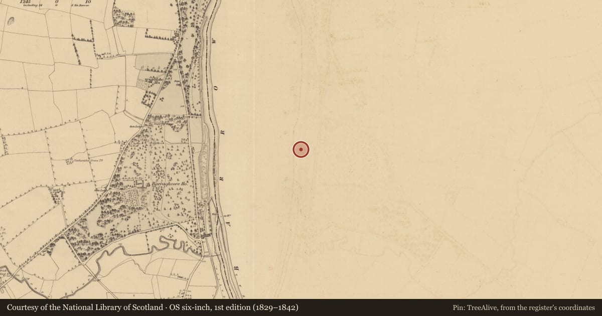 Ordnance Survey six-inch map, 1st edition (1829–1842) covering the location of Ring-ditch, Kilgraney, County Carlow, with a pin at the register's coordinates