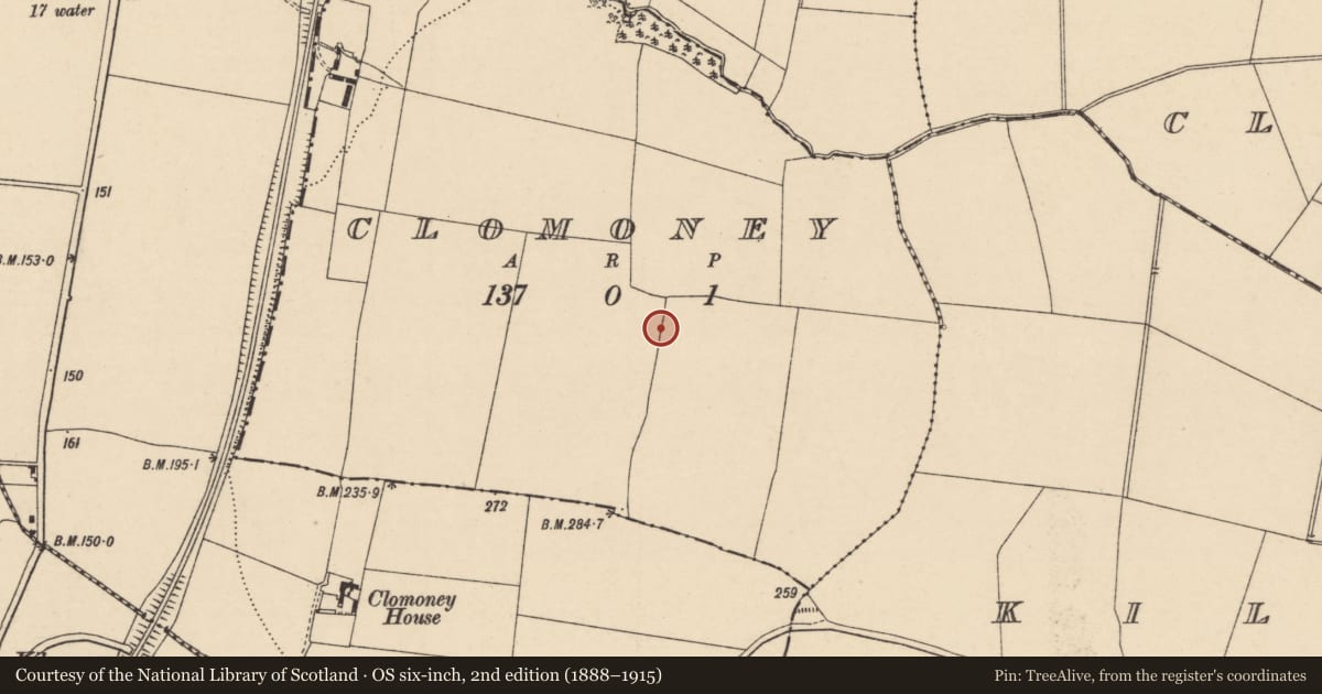 Ordnance Survey six-inch map, 2nd edition (1888–1915) covering the location of Enclosure, Clomoney, County Carlow, with a pin at the register's coordinates