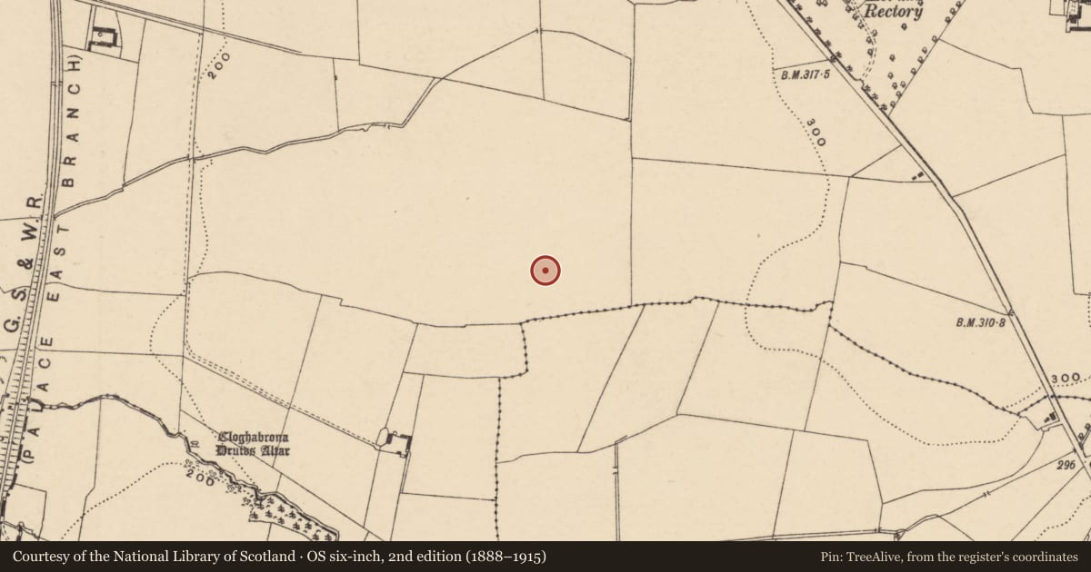 Ordnance Survey six-inch map, 2nd edition (1888–1915) covering the location of Enclosure, Kilgraney, County Carlow, with a pin at the register's coordinates