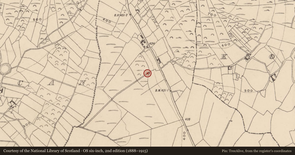 Ordnance Survey six-inch map, 2nd edition (1888–1915) covering the location of Ritual site - holy well, Ballybrack, County Carlow, with a pin at the register's coordinates