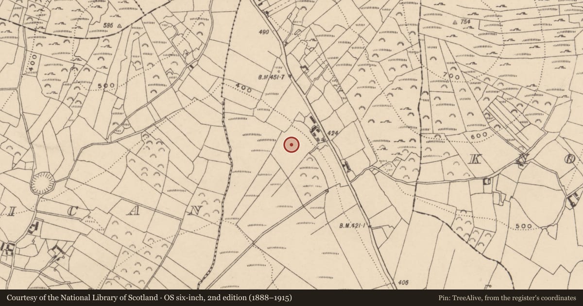 Ordnance Survey six-inch map, 2nd edition (1888–1915) covering the location of Fulacht fia, Ballybrack, County Carlow, with a pin at the register's coordinates