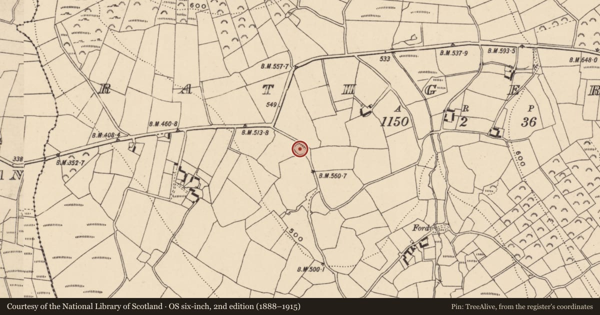 Ordnance Survey six-inch map, 2nd edition (1888–1915) covering the location of Enclosure, Rathgeran, County Carlow, with a pin at the register's coordinates