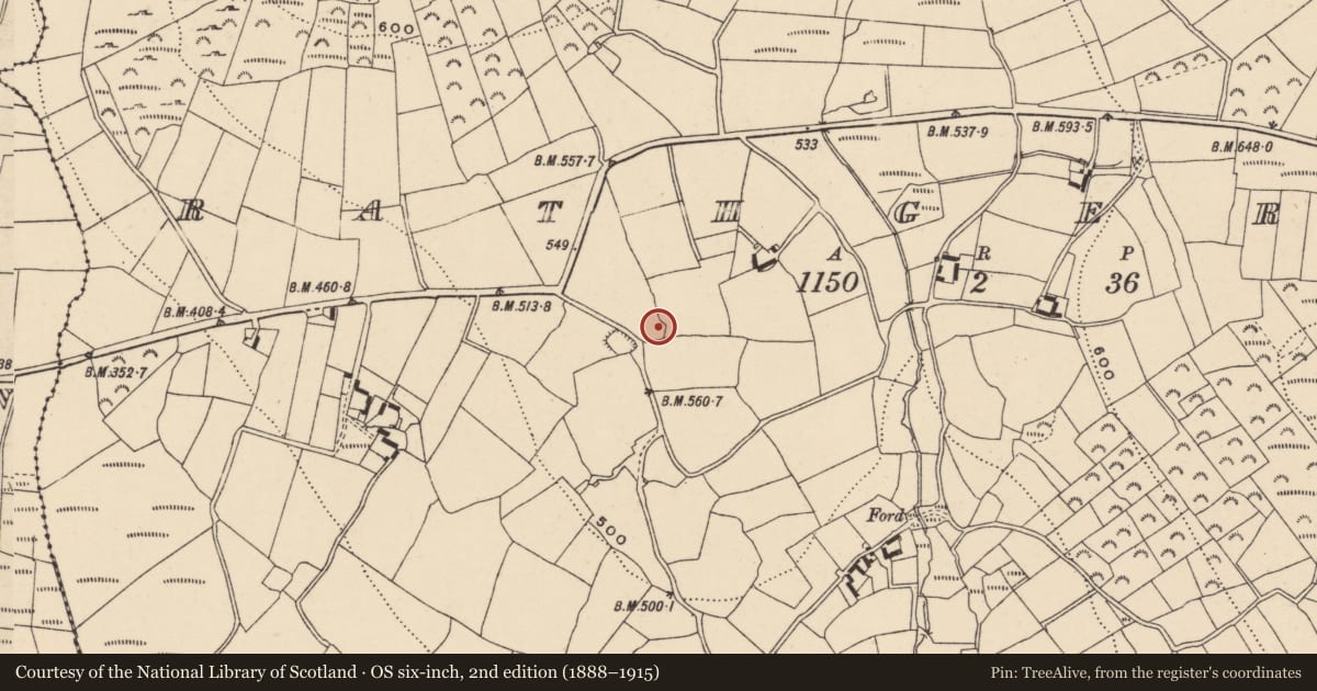 Ordnance Survey six-inch map, 2nd edition (1888–1915) covering the location of Burial ground, Rathgeran, County Carlow, with a pin at the register's coordinates