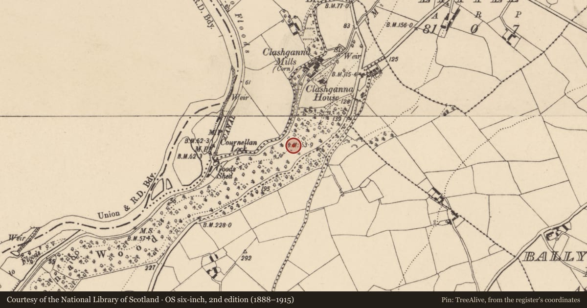 Ordnance Survey six-inch map, 2nd edition (1888–1915) covering the location of Mass-rock, Ballykeenan, County Carlow, with a pin at the register's coordinates
