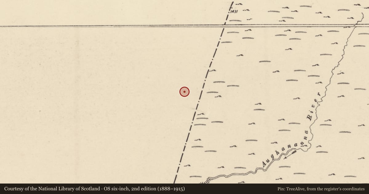 Ordnance Survey six-inch map, 2nd edition (1888–1915) covering the location of Hut site, Dranagh, County Carlow, with a pin at the register's coordinates