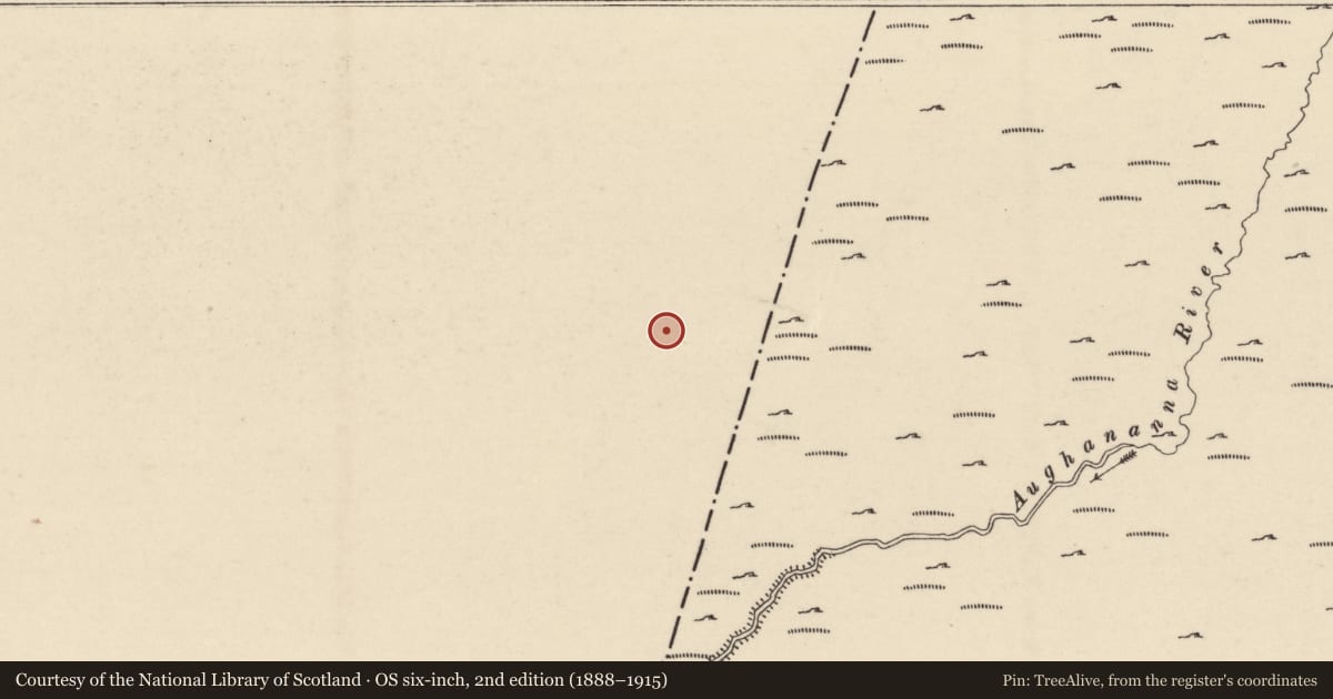 Ordnance Survey six-inch map, 2nd edition (1888–1915) covering the location of Hut site, Dranagh, County Carlow, with a pin at the register's coordinates